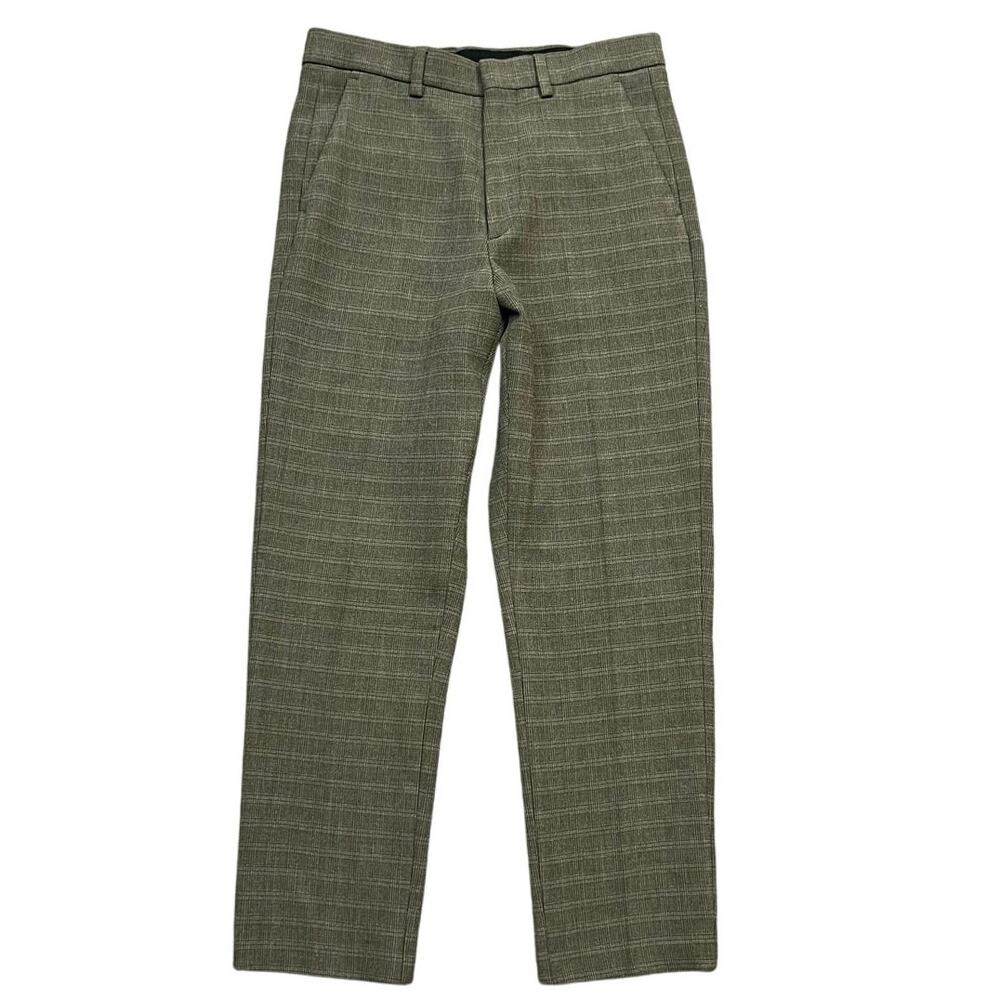 Zara Olive Green Plaid Slim Dress Pants Stretch Minimalist Classic Trousers - 29